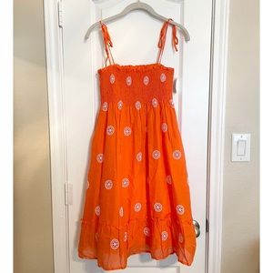 J. Crew Orange Smocked Tie Dress